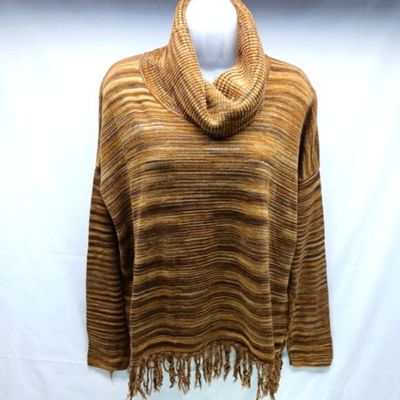 Jones New York Sport Striped Earth Toned Turtleneck with Tassel Hemline Medium. - Picture 1 of 11